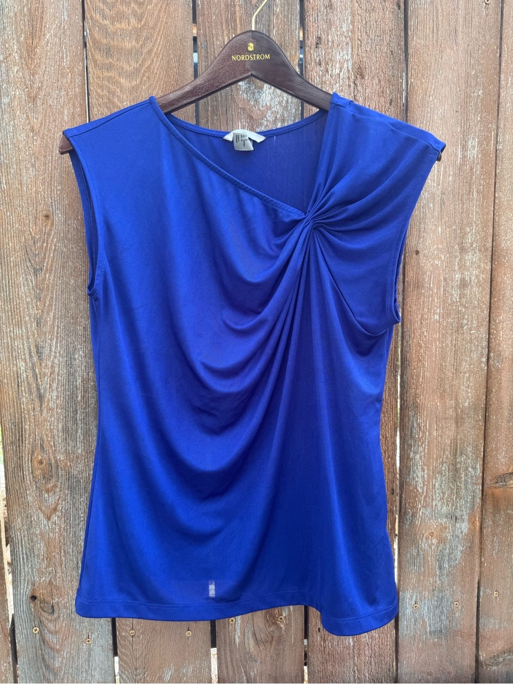 H&M Women’s Royal Blue Shimmer Sleeveless Twist-Drape Tank Top Short Size Medium